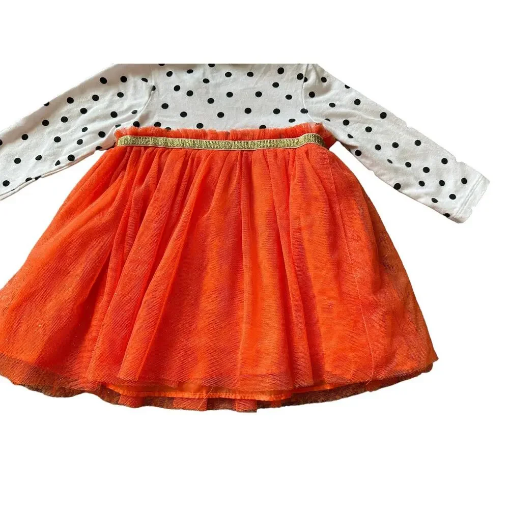 Bonnie Baby Girls 3-6M Orange Black White Halloween Themed Long Sleeve Dress